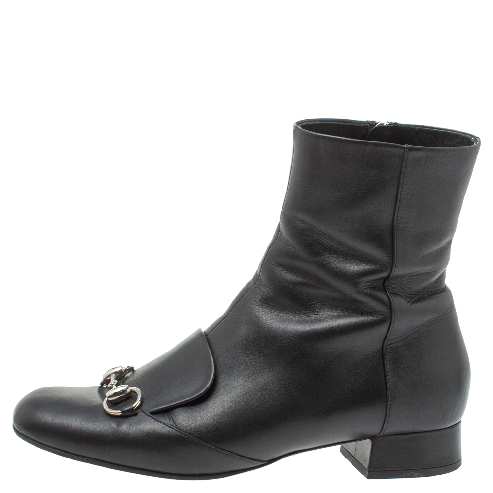 

Gucci Black Leather Horsebit Ankle Boots Size