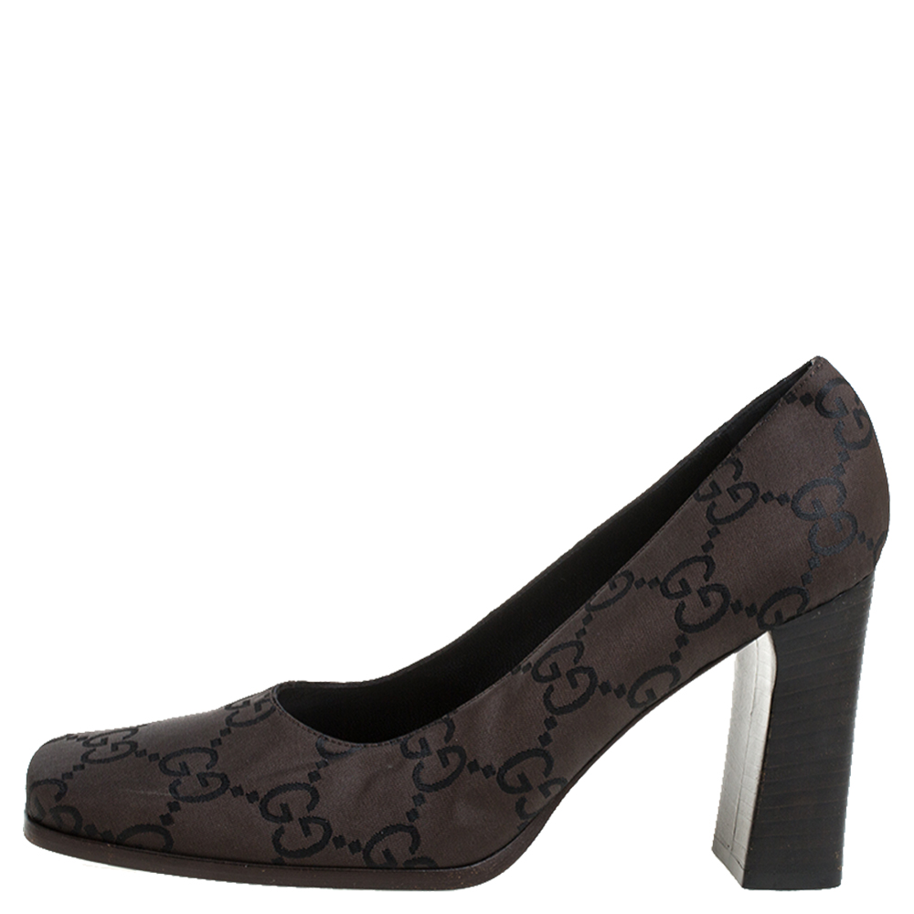 

Gucci Brown/Black Canvas Guccissima Monogram Square Toe Pumps Size