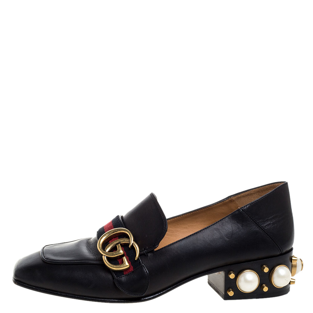 

Gucci Black Leather Peyton Loafer Pumps Size