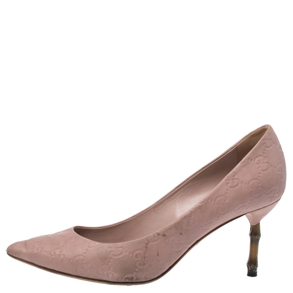 

Gucci Nude Pink Guccissima Leather Kristen Bamboo Heel Pumps Size