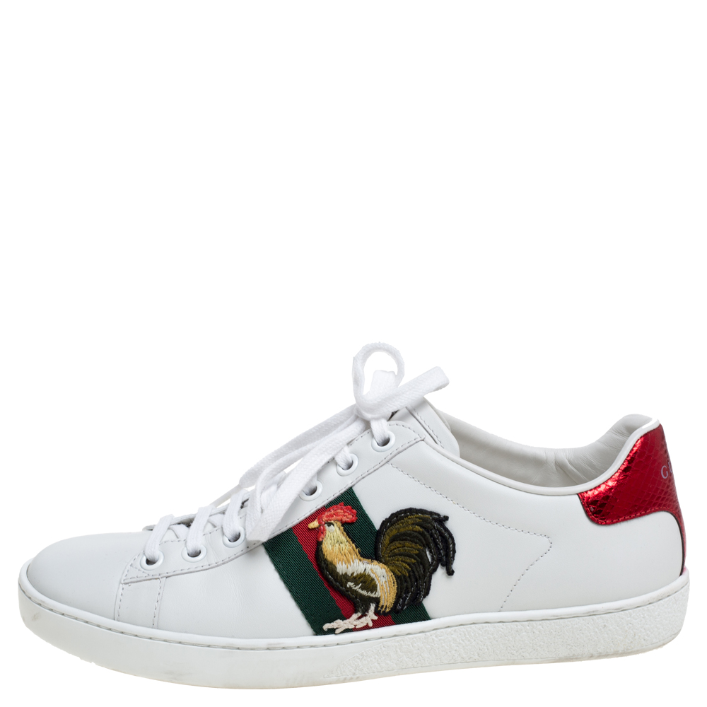 

Gucci White Leather Ace Web Low Top Sneakers Size