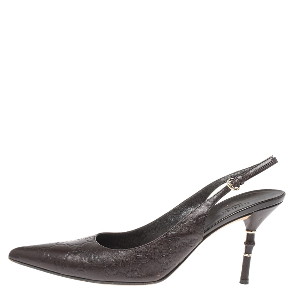 

Gucci Brown Guccissima Leather Pointed Toe Slingback Sandals Size