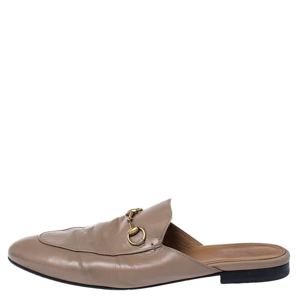 

Gucci Dark Beige Leather Princetown Horsebit Mules Size