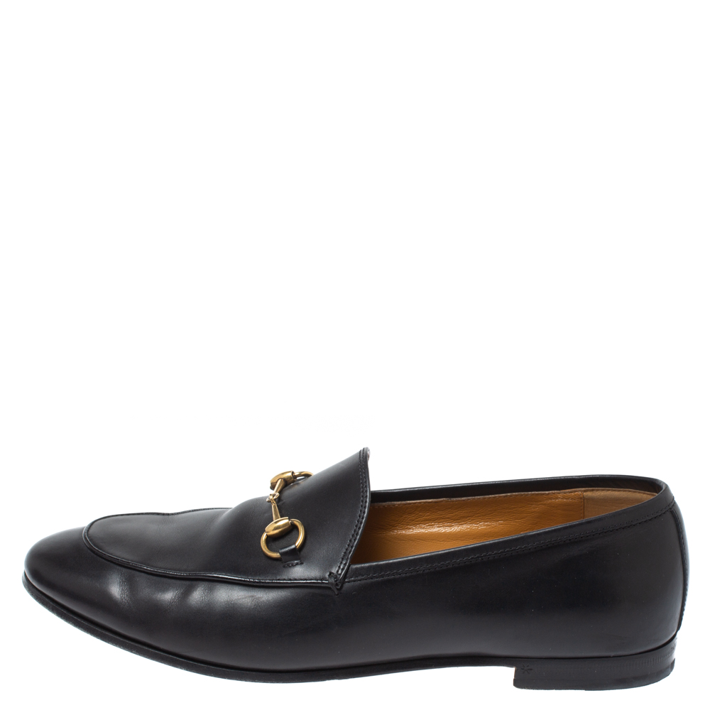 

Gucci Black Leather Jordaan Horsebit Slip On Loafers Size
