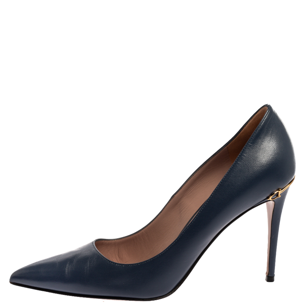 

Gucci Blue Leather Adina Horsebit Pointed Toe Pumps Size