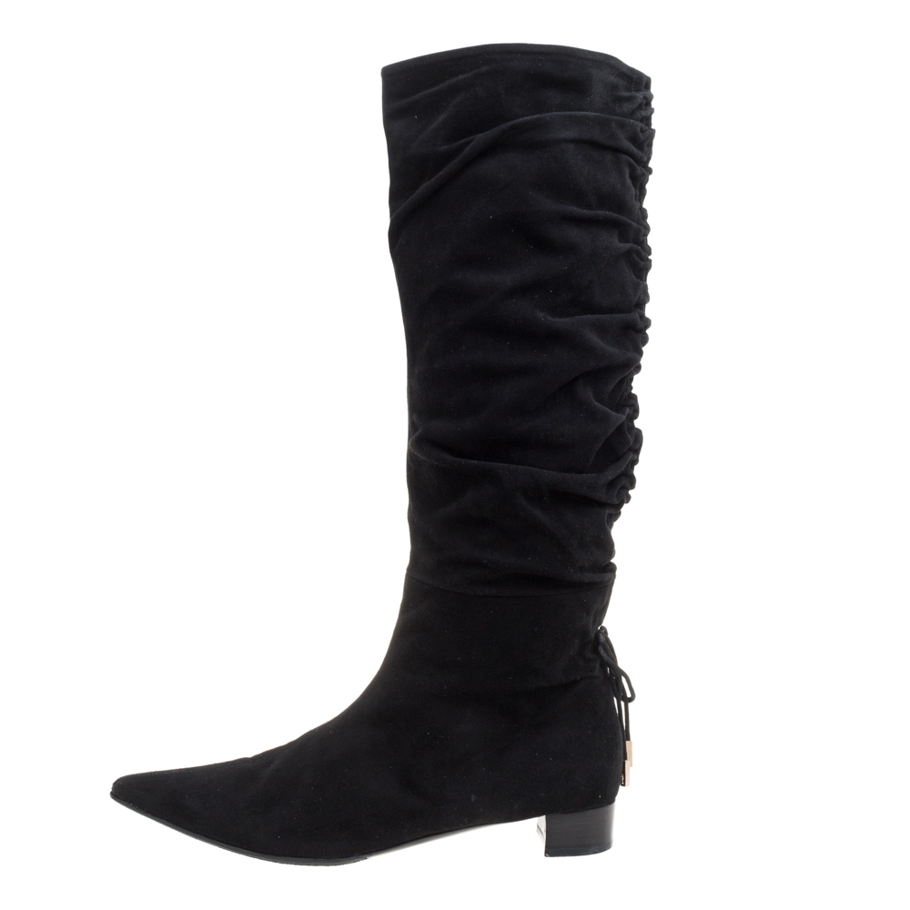 

Gucci Black Suede Scrunch Calf Length Boots Size