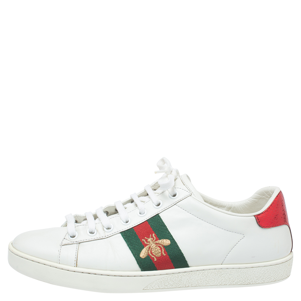 

Gucci White Leather Ace Web Low Top Sneakers Size