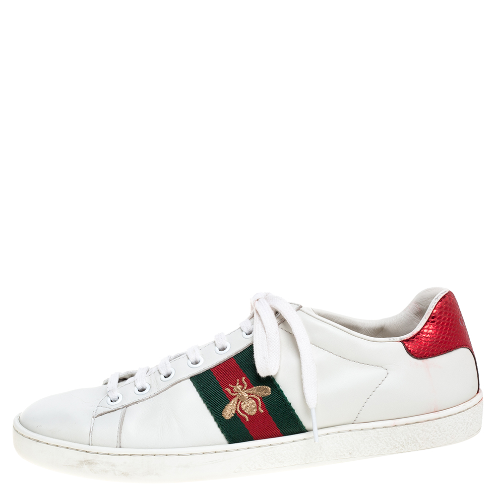 

Gucci White Leather Embroidered Bee Ace Low Top Sneakers Size