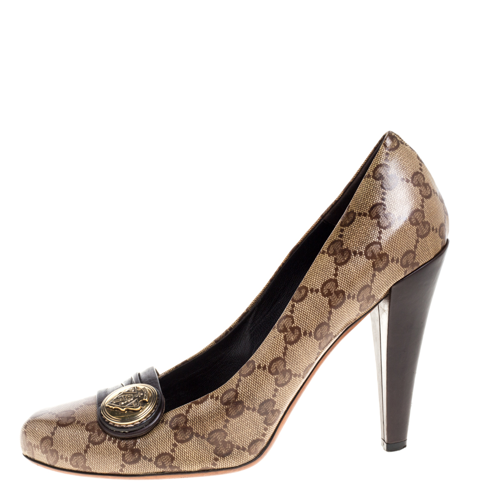 

Gucci Beige Crystal Canvas Hysteria Pumps Size 40C