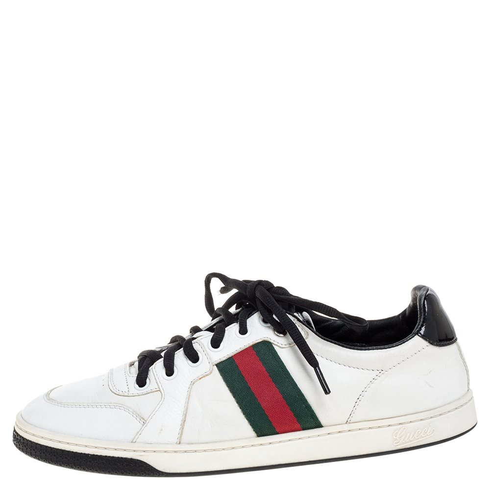 

Gucci White Leather Ace Web Detail Low Top Sneakers Size