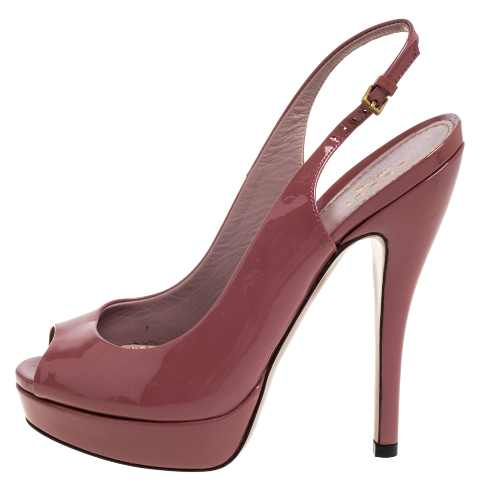 

Gucci Pink Patent Leather Peep Toe Slingback Sandals Size
