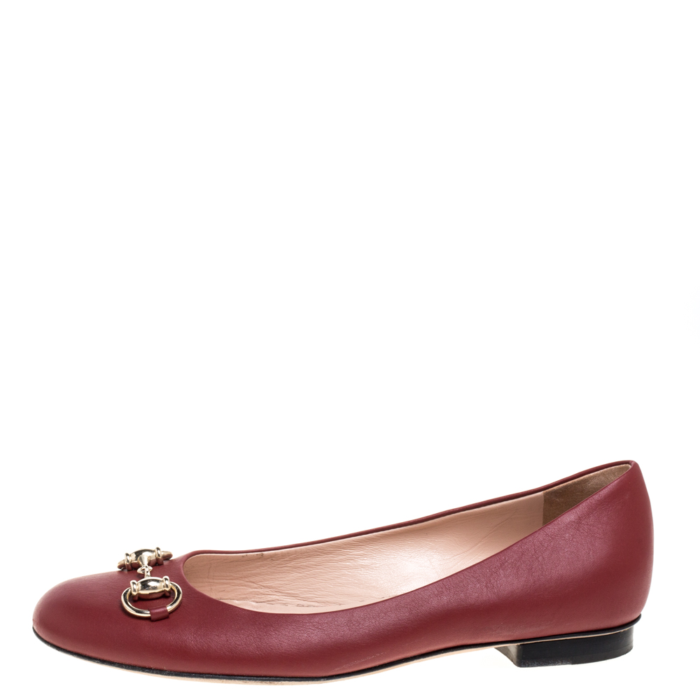 

Gucci Red Leather Horsebit Ballet Flats Size