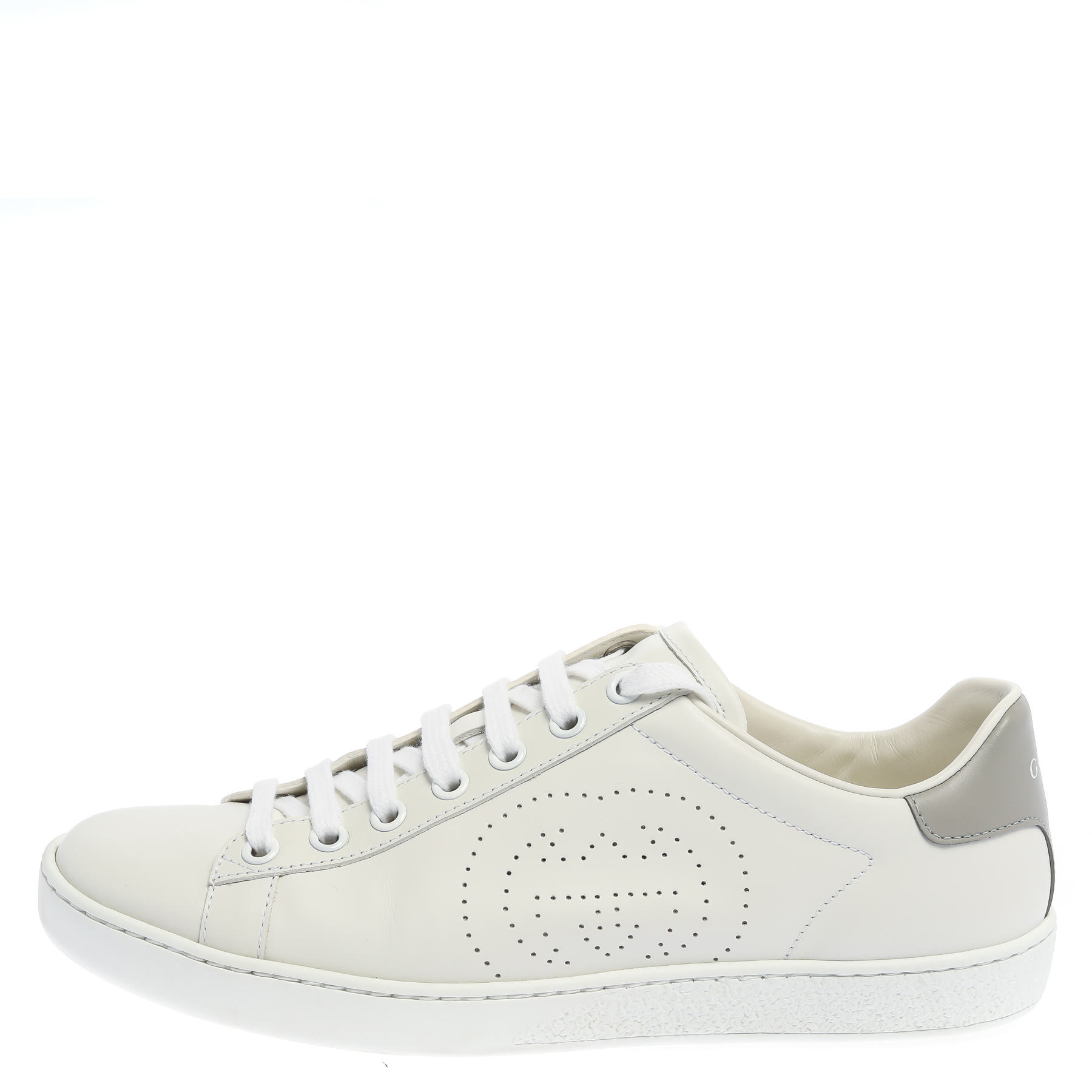 

Gucci White/Grey Perforated Interlocking G Leather Ace Sneakers Size