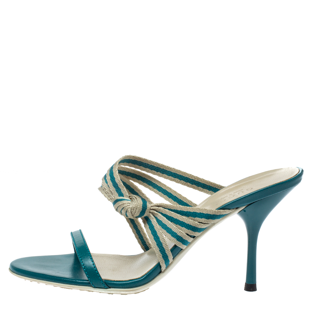 

Gucci Teal Blue Fabric and Leather Mirabelle Slide Sandals Size