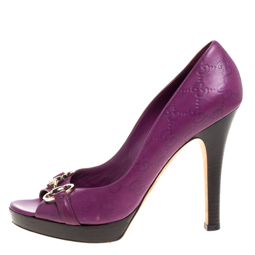 

Gucci Purple Guccissima Leather Horsebit Platform Pumps Size