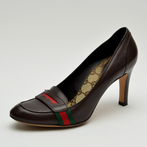 مملوكة مسبقًا Gucci Brown Leather Loafer Pumps Size 37.5