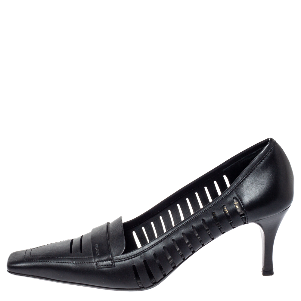 

Gucci Black Leather Laser Cut Square Toe Pumps Size