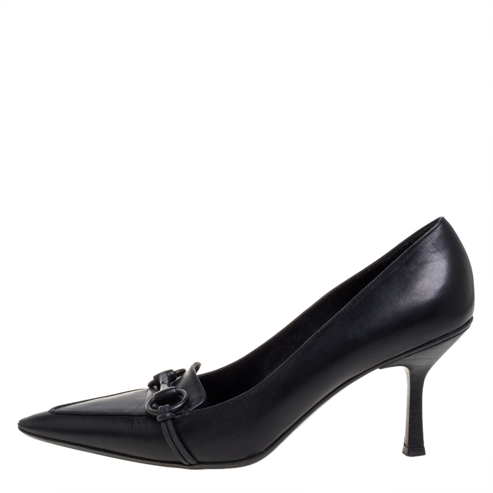 

Gucci Black Leather Horsebit Pointed Toe Pumps Size