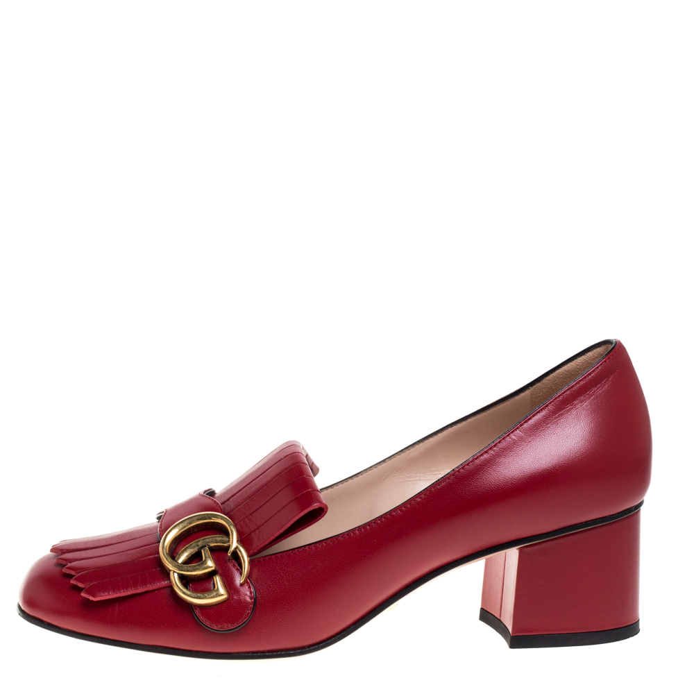 

Gucci Red Leather GG Marmont Fringe Loafer Pumps Size