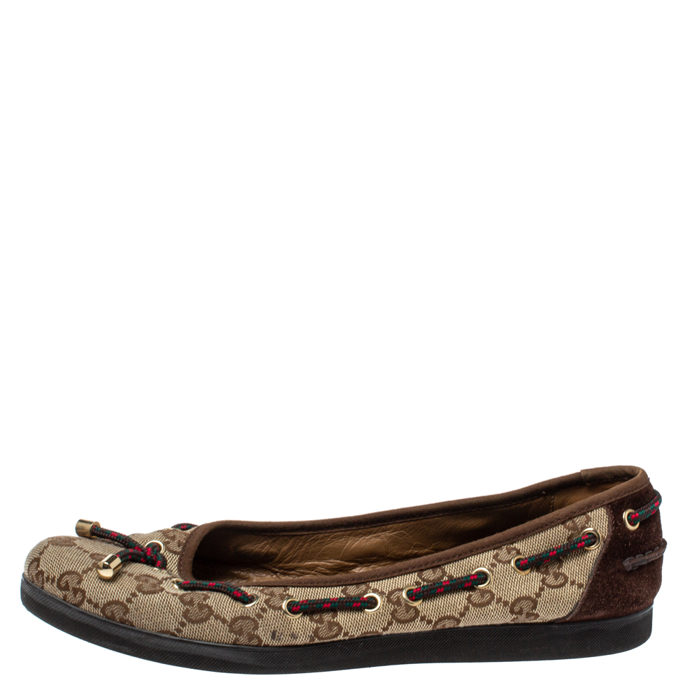 

Gucci Brown GG Canvas and Suede Bow Ballet Flat Size
