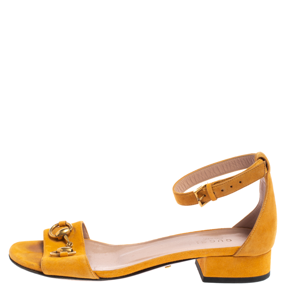 

Gucci Mustard Suede Horsebit Ankle Strap Sandals Size, Yellow