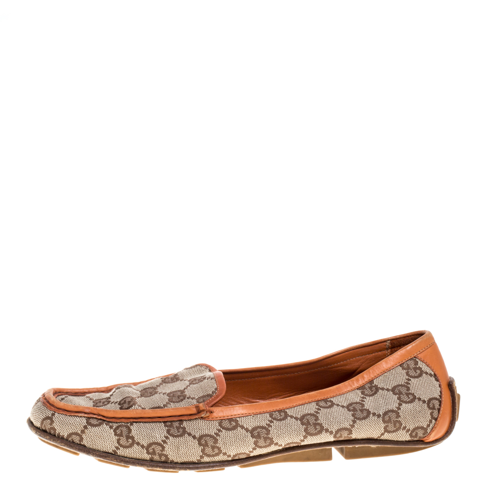 

Gucci Orange/Beige GG Canvas and Leather Vintage Loafers Size