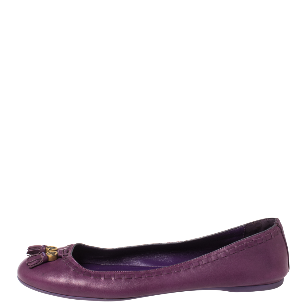 

Gucci Purple Leather Fringe Ballet Flats Size