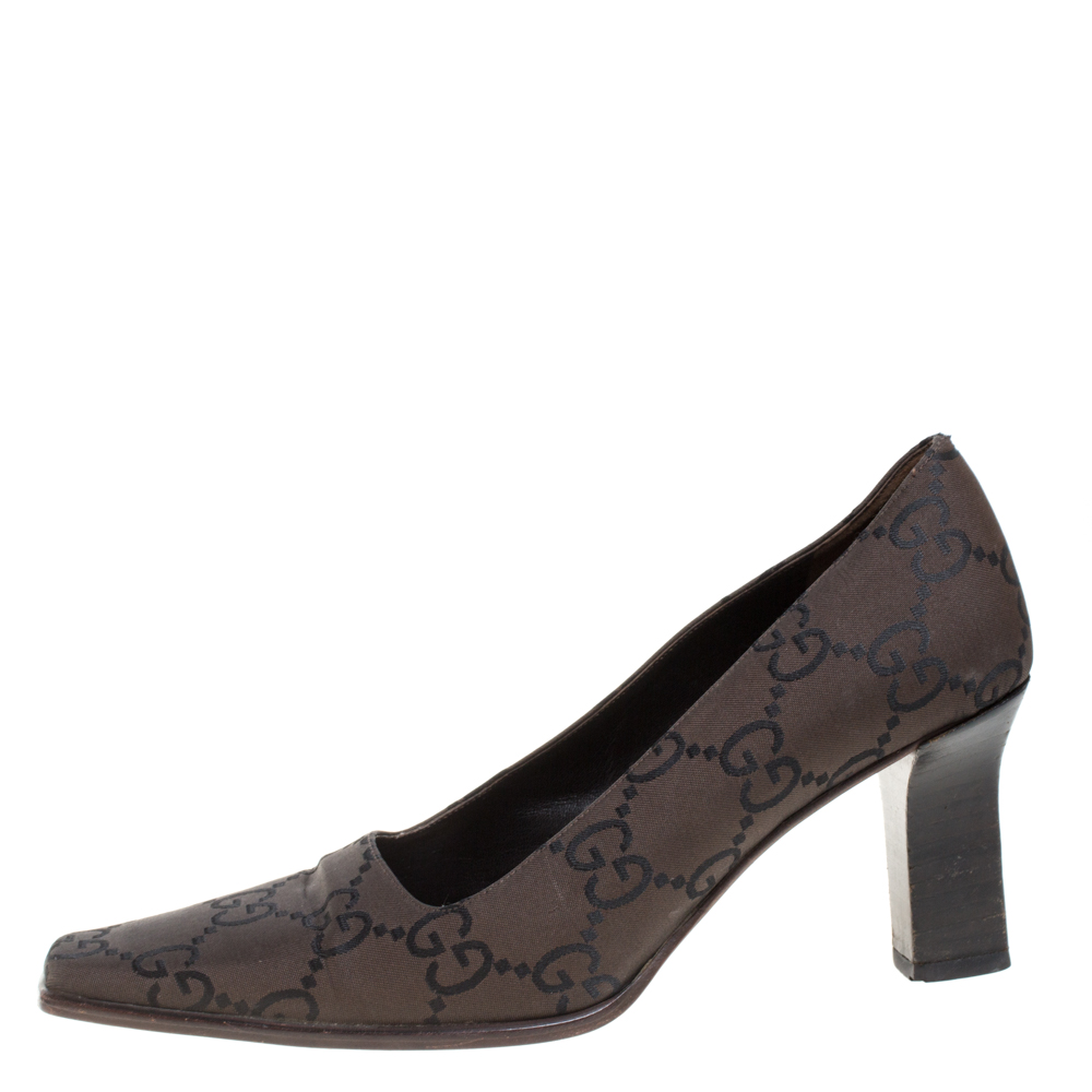 

Gucci Brown GG Canvas Square Toe Pumps Size