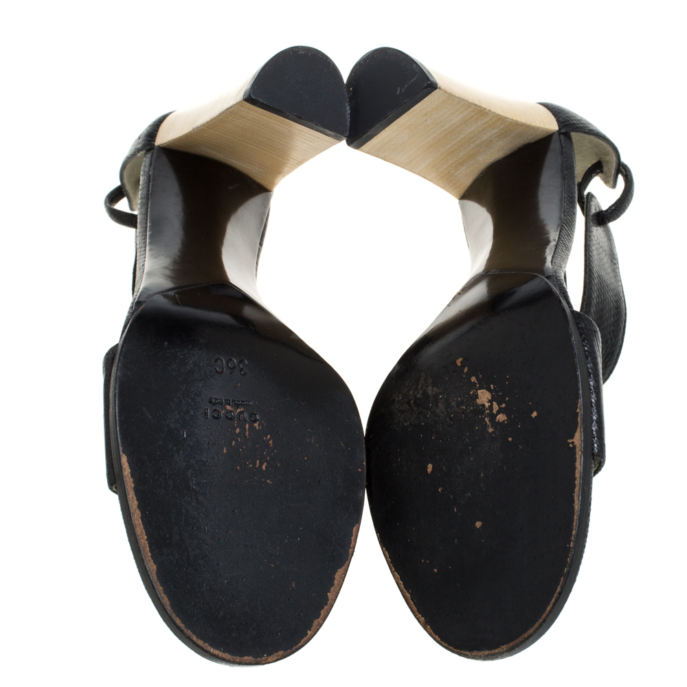 Gucci Vintage Black Snakeskin Ankle Cuff Open Toe Sandals Size 36 