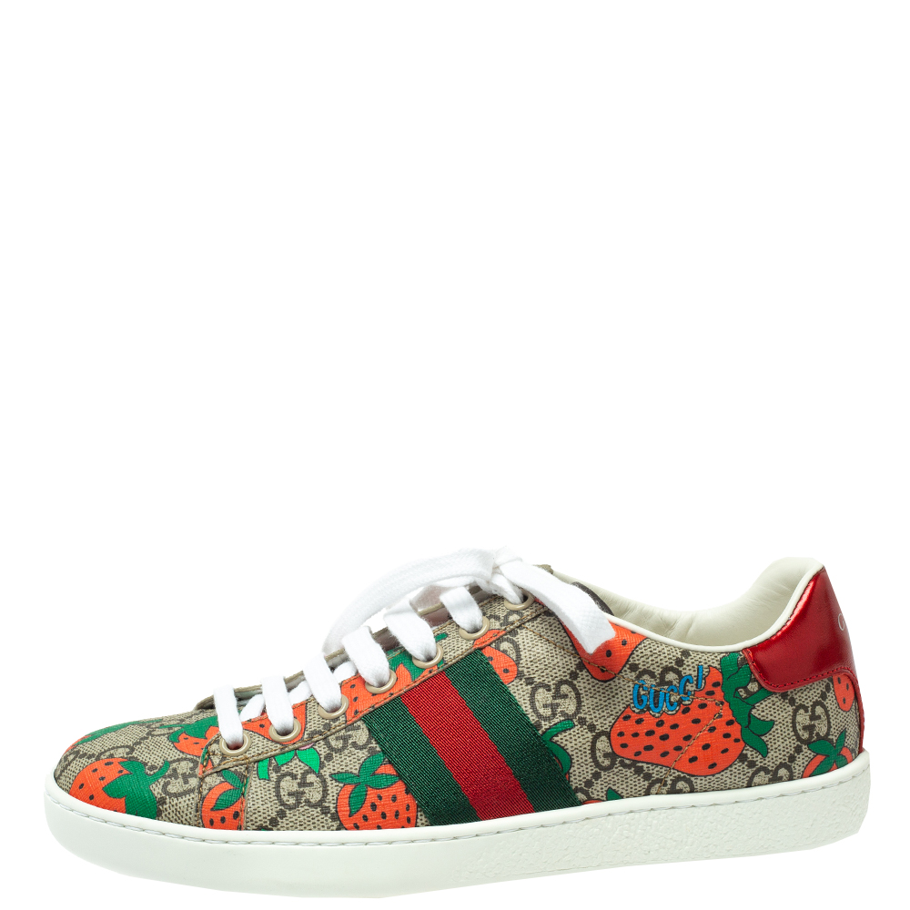 

Gucci Multicolor Strawberry GG Supreme Canvas And Leather Ace Sneakers Size