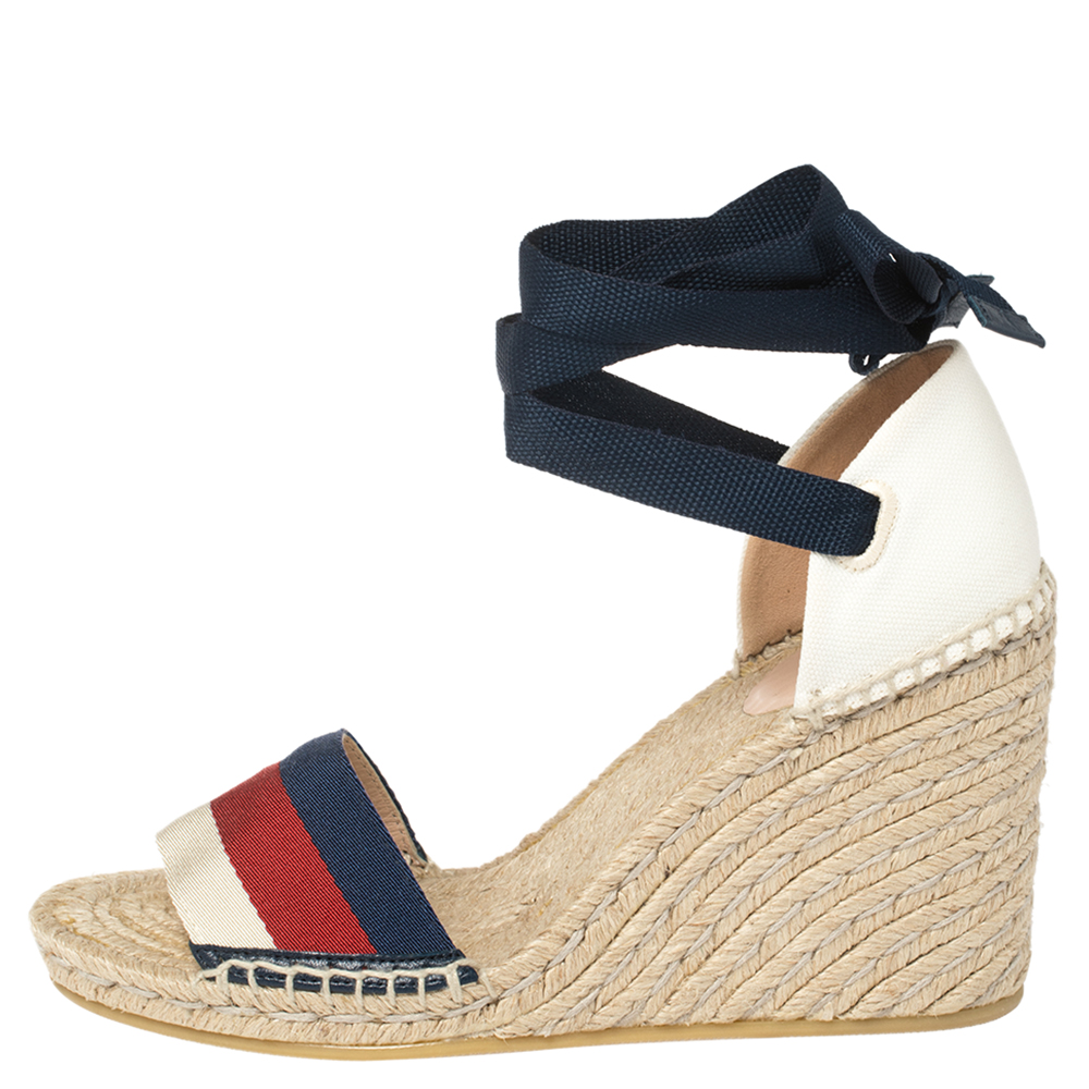 

Gucci Multicolor Canvas Lilibeth Web Platform Wedge Sandals Size