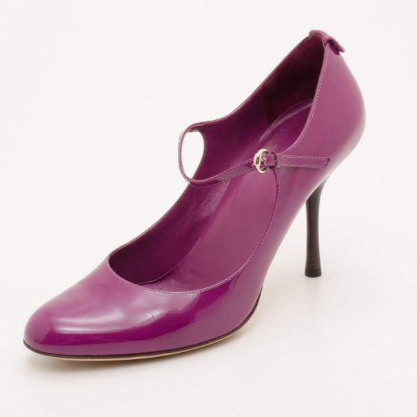 Pre Owned Gucci Purple Patent Mary Jane Pumps Size 40.5