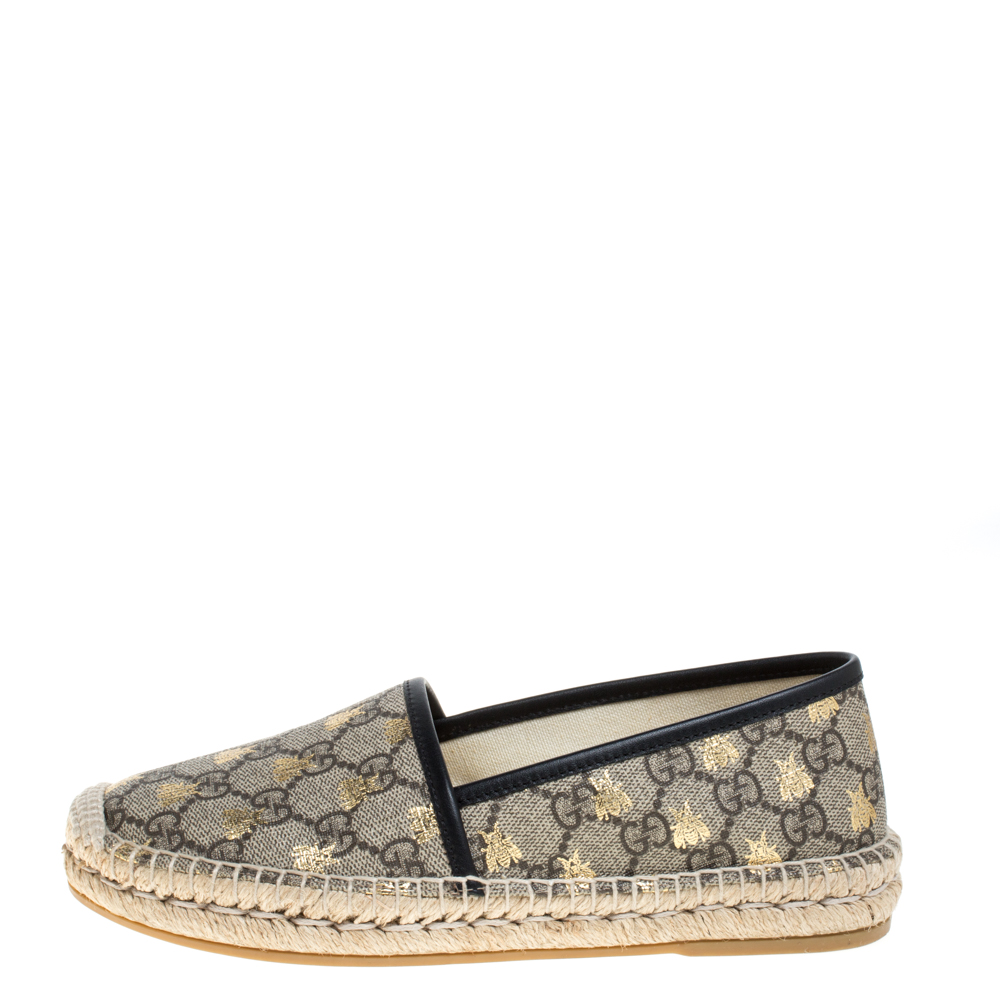 

Gucci Beige GG Supreme Canvas Bee Espadrilles Size36.5