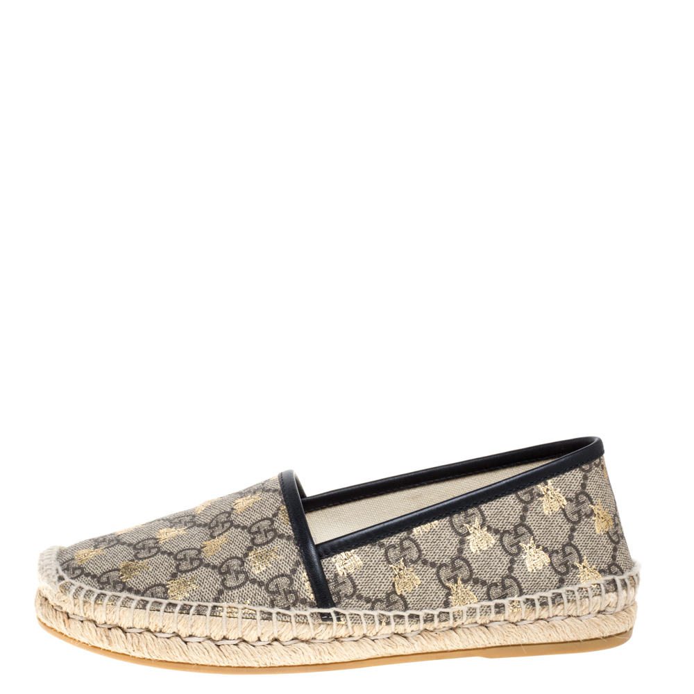 

Gucci Beige/Black Coated Canvas and Leather Bee Espadrilles Size