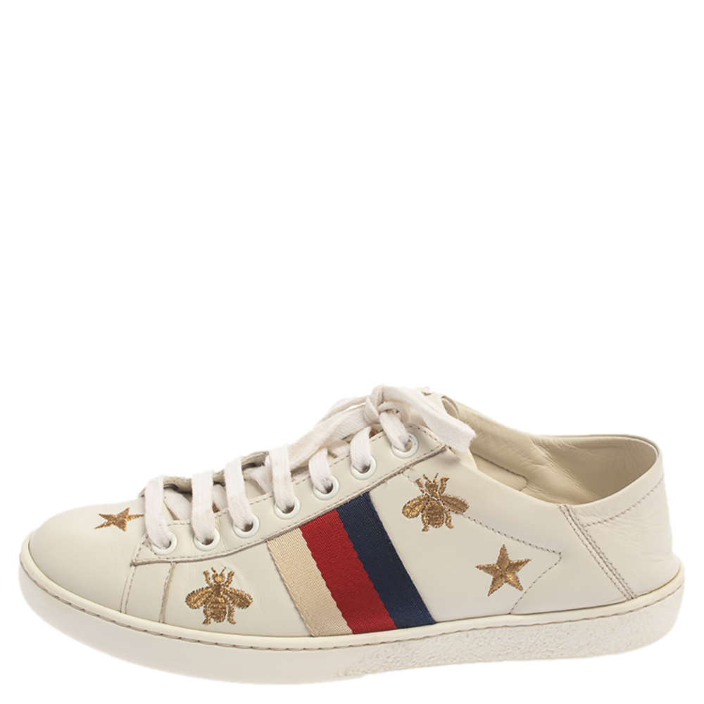 

Gucci White Leather Ace Bee Star Sneakers Size