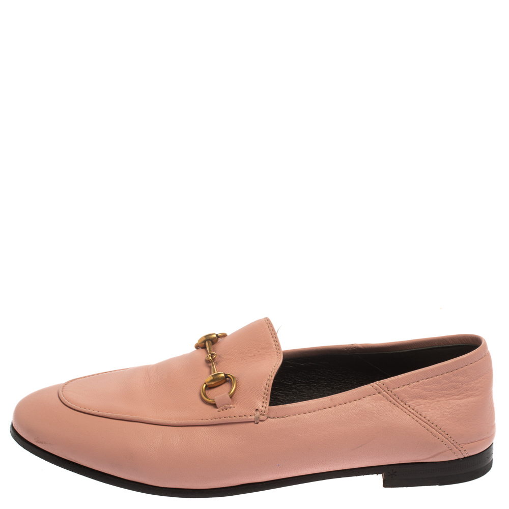 

Gucci Pink Leather Brixton Horsebit Slip On Loafers Size
