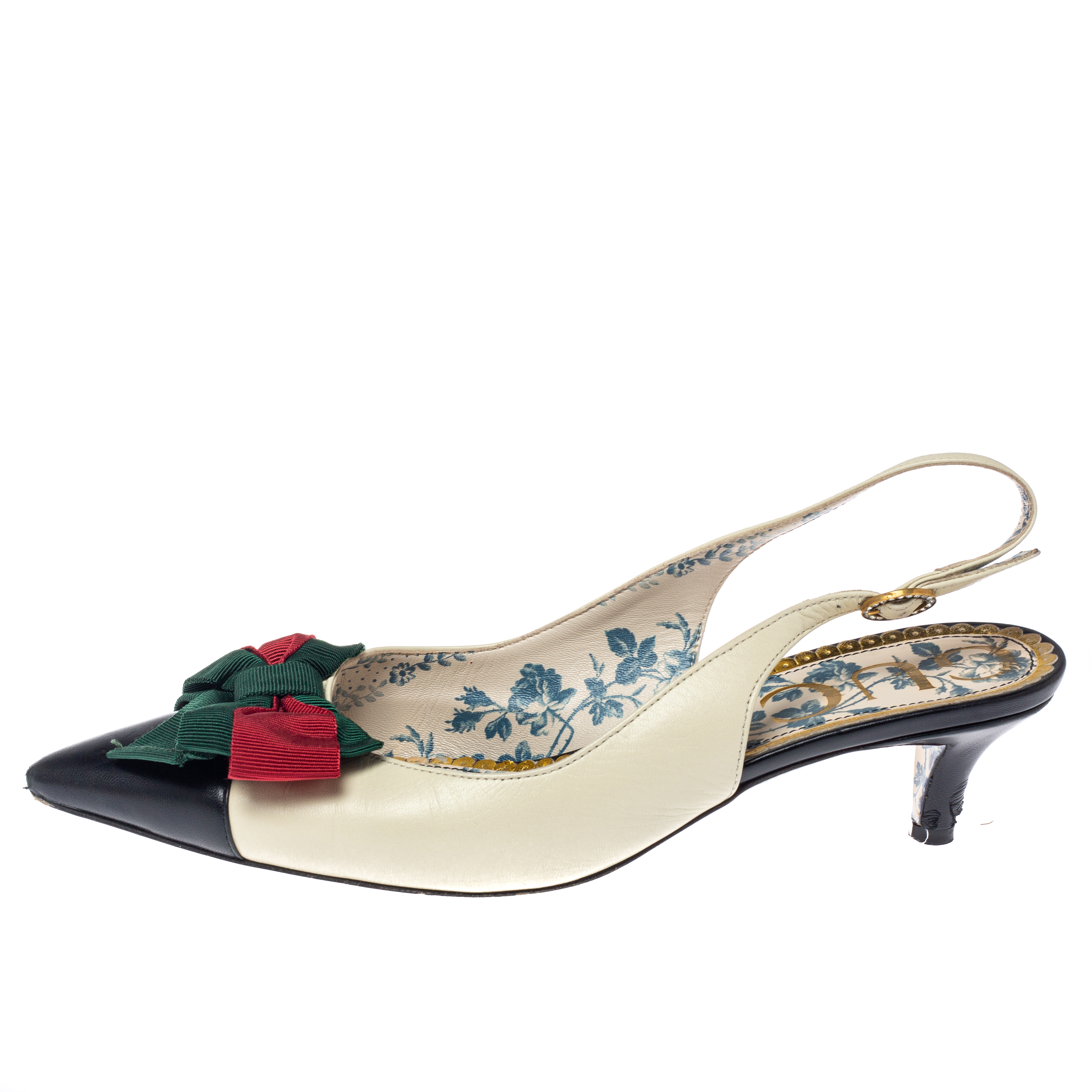 

Gucci White Leather Jane Bow Slingback Sandals Size