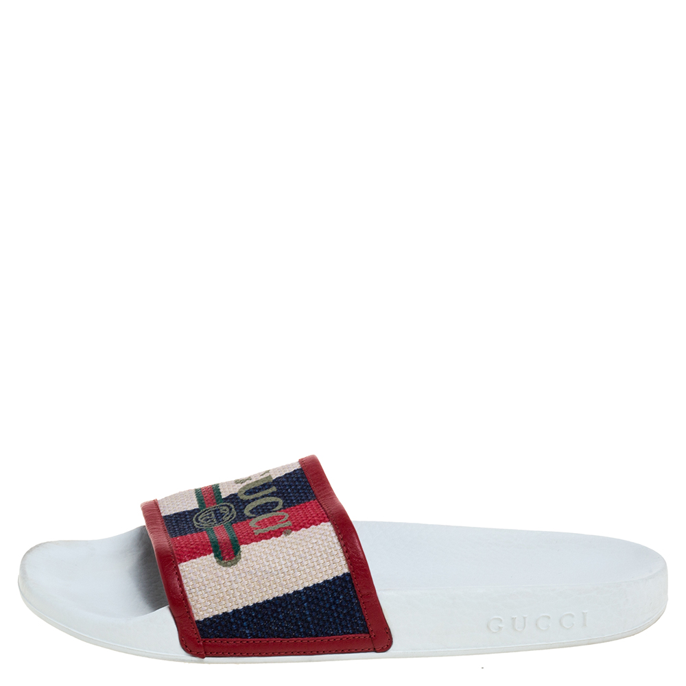 

Gucci Multicolor Jute And Leather Trim Sylvie Flat Slides Size