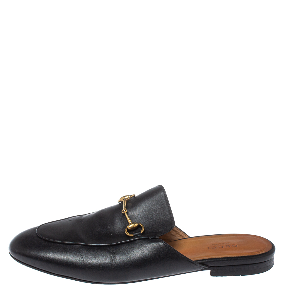 

Gucci Black Leather Princetown Horsebit Mules Size