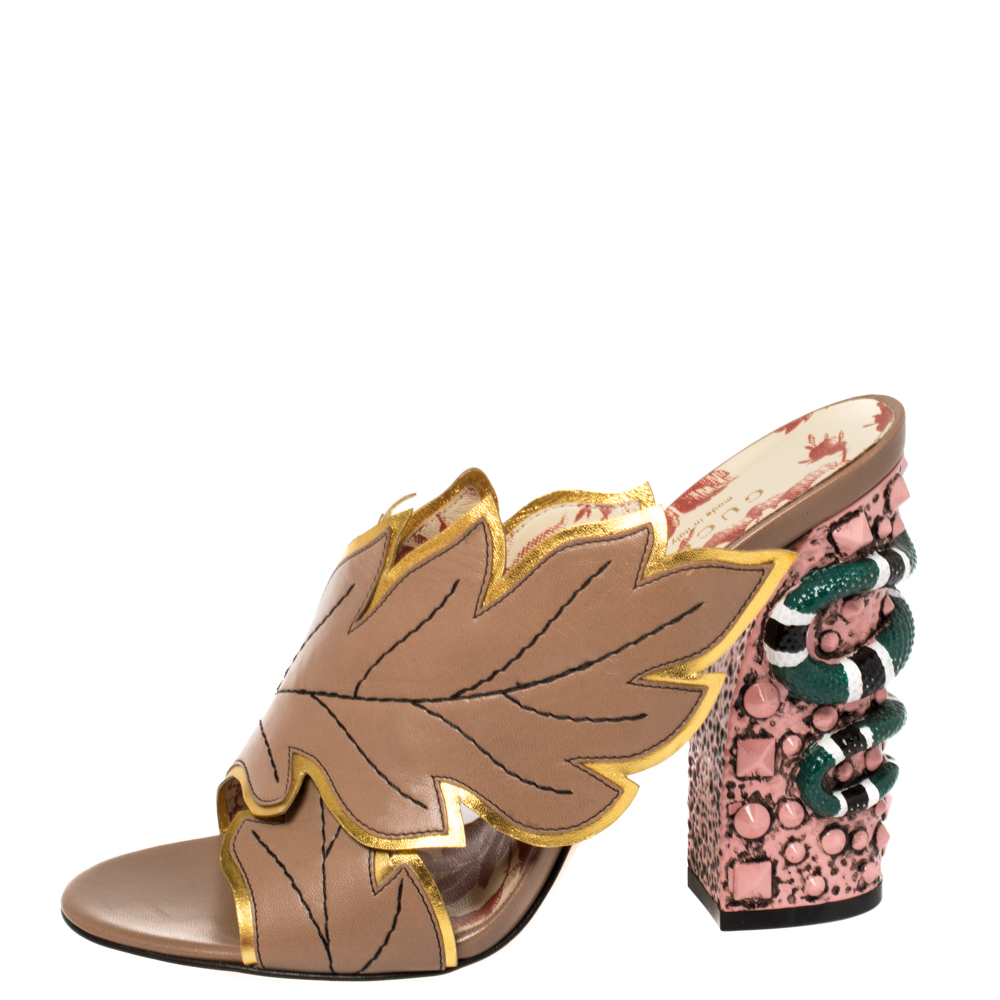 

Gucci Multicolor Leather Webby Leaf Slide Sandals Size