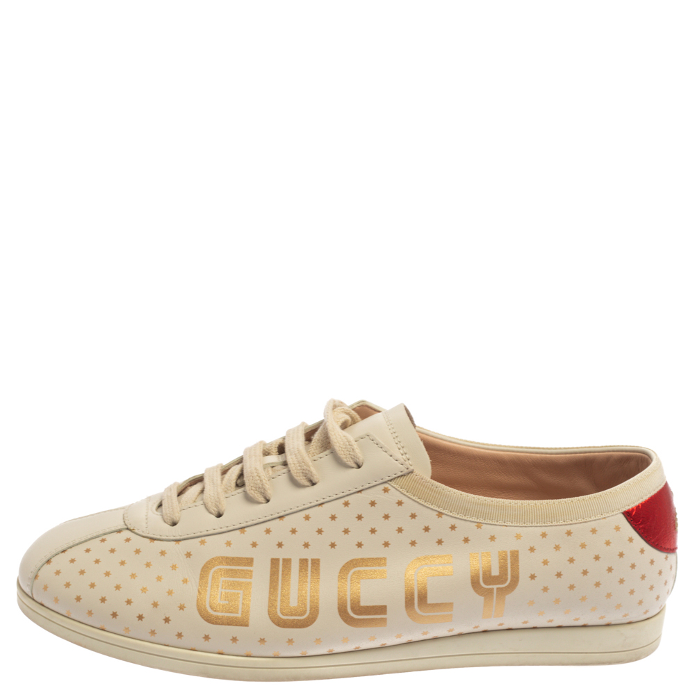 

Gucci Off White Leather Falacer Logo Sneakers Size