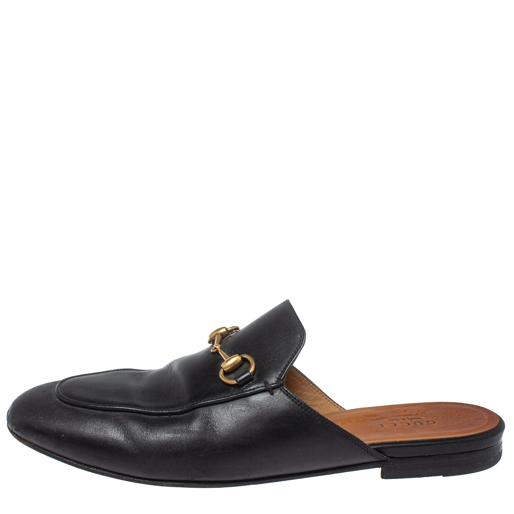 

Gucci Black Leather Princetown Horsebit Mules Size