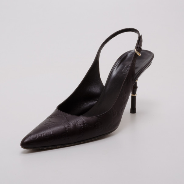 مملوكة مسبقًا Gucci Brown Guccissima Pointed Toe Slingback Heels Size 39.5
