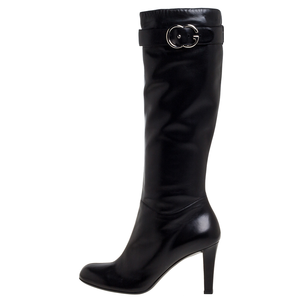 

Gucci Black Leather Sachalin Double G Knee High Boots