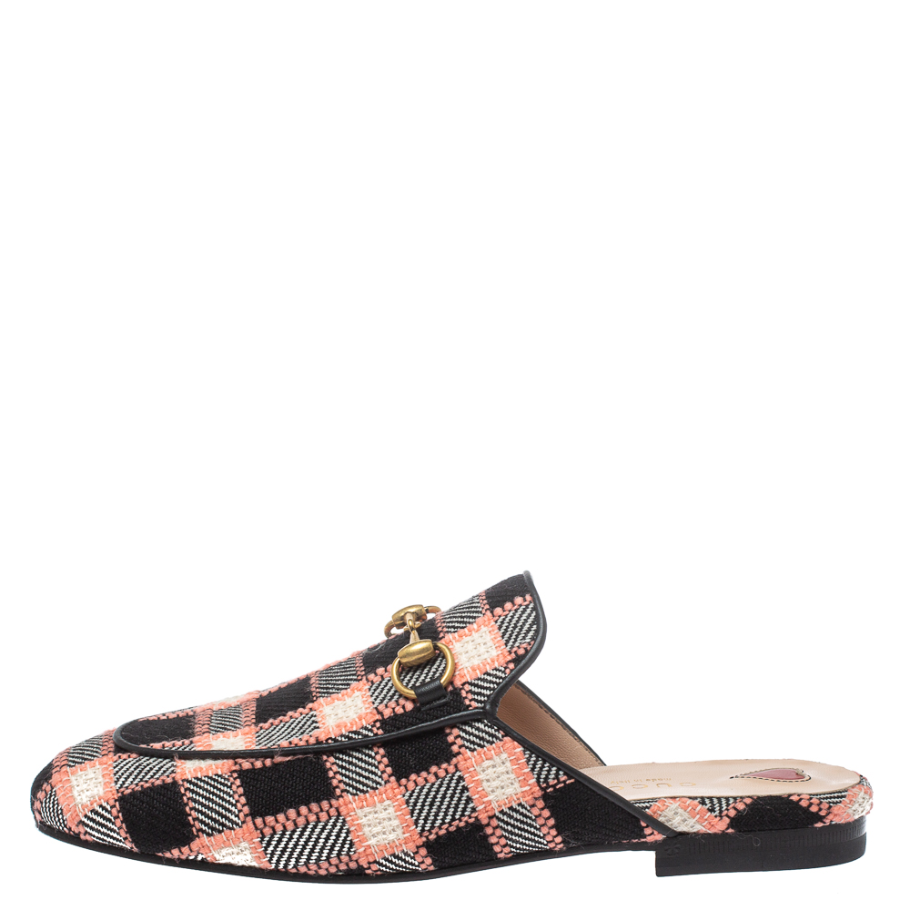 

Gucci Multicolor Tweed Fabric Princetown Mules Size