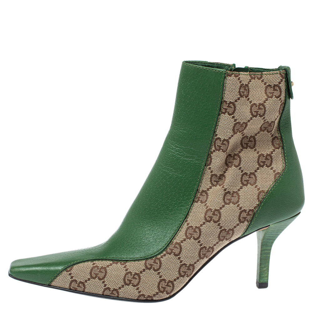 

Gucci Green/Beige GG Canvas and Leather Square Toe Ankle Boots Size
