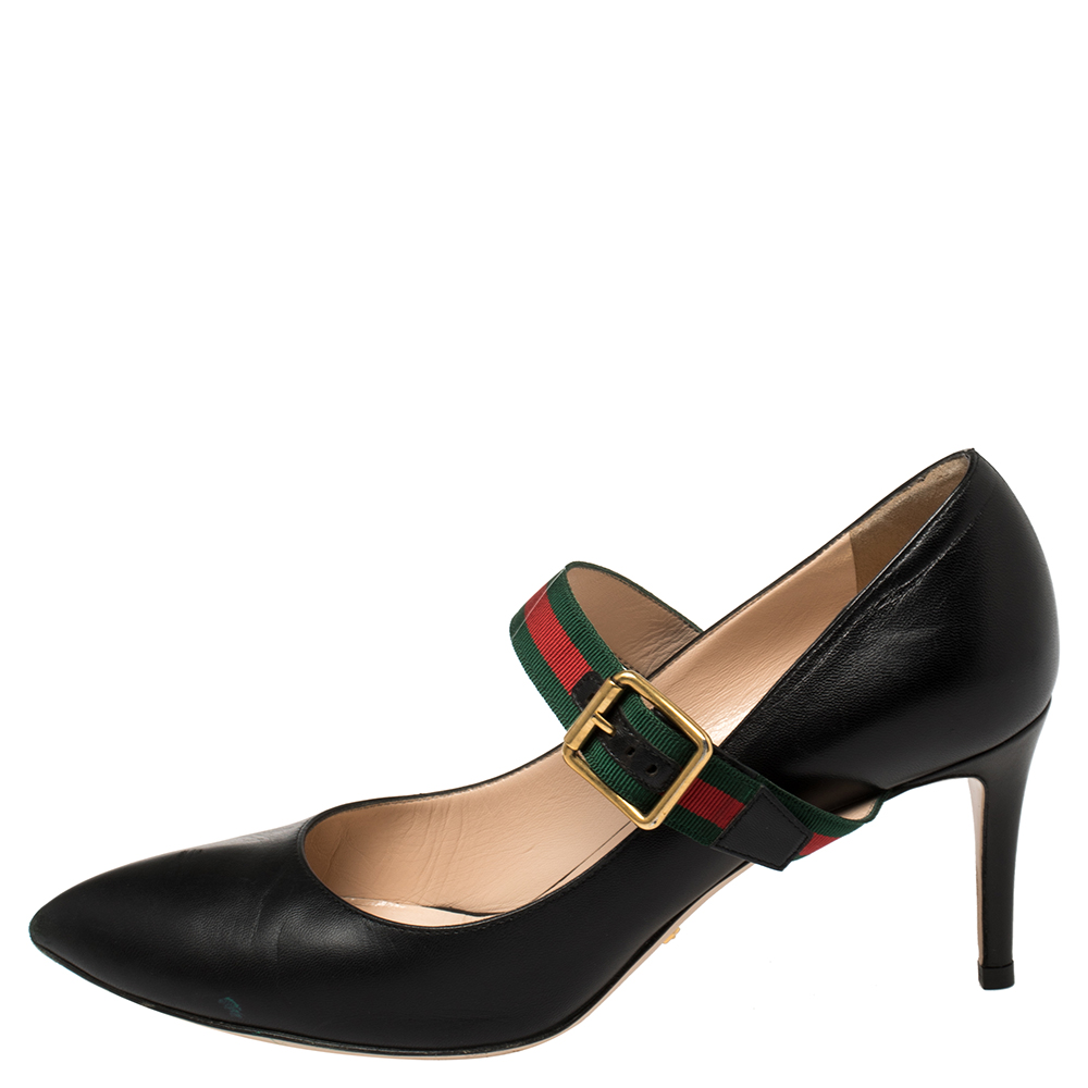

Gucci Black Leather Sylvie Mary Jane Pumps Size
