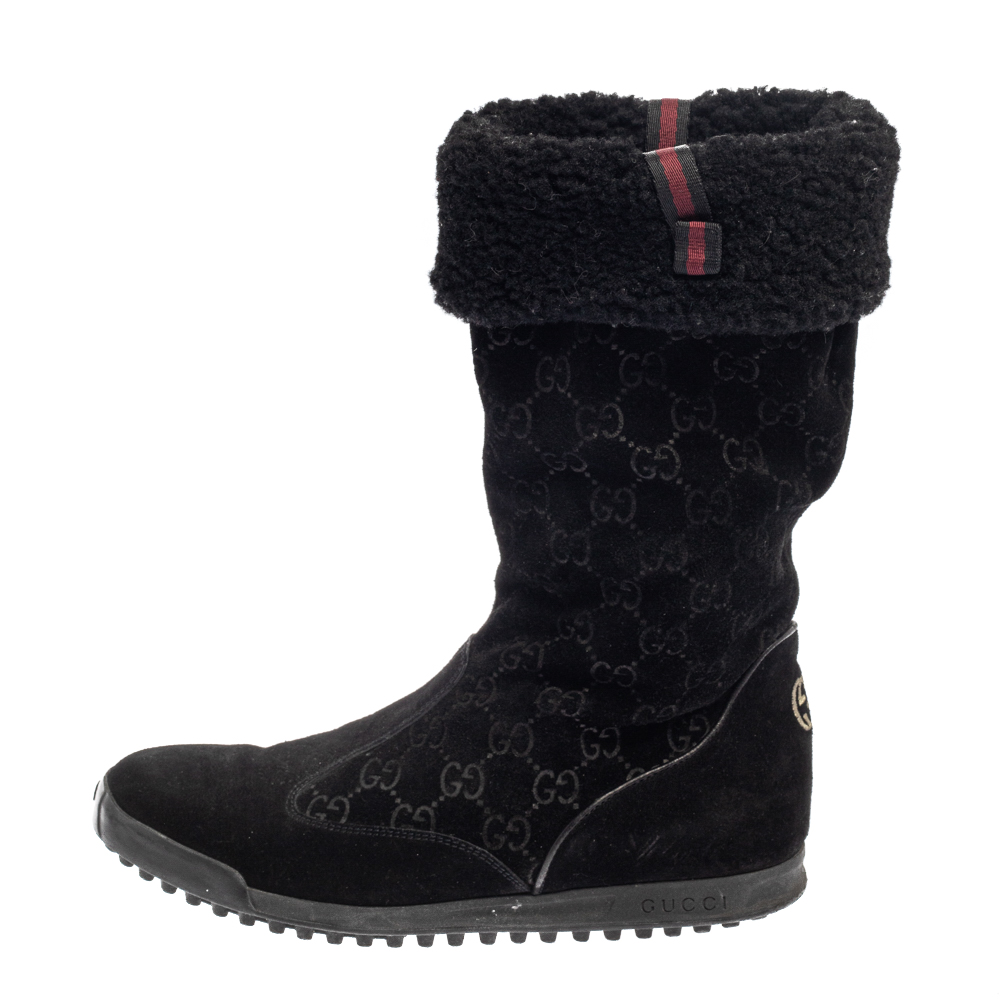 

Gucci Black Guccissima Suede Flat Ankle Boots Size