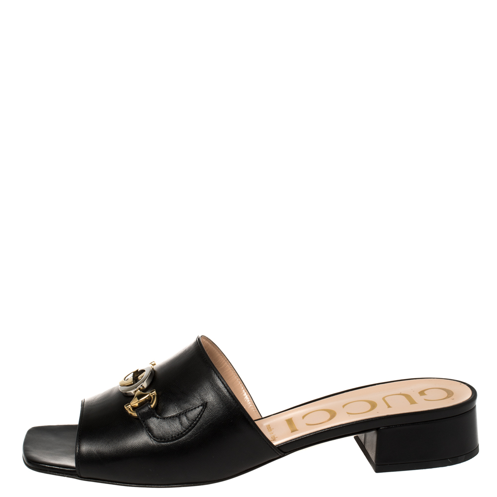 

Gucci Black Leather Zumi Slide Sandals Size
