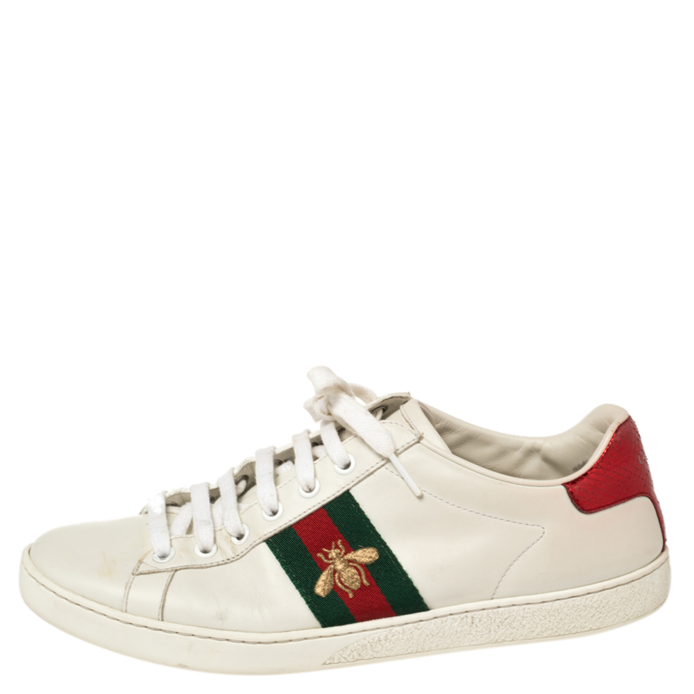 

Gucci White Leather Embroidered Bee Ace Low Top Sneakers Size